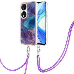 For Honor X7b 4G / 5G Electroplating Marble Dual-side IMD Phone Case with Lanyard(Purple 016)