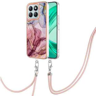 For Honor X8b Electroplating Marble Dual-side IMD Phone Case with Lanyard(Rose Red 014)