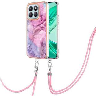 For Honor X8b Electroplating Marble Dual-side IMD Phone Case with Lanyard(Pink 013)