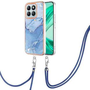 For Honor X8b Electroplating Marble Dual-side IMD Phone Case with Lanyard(Blue 018)