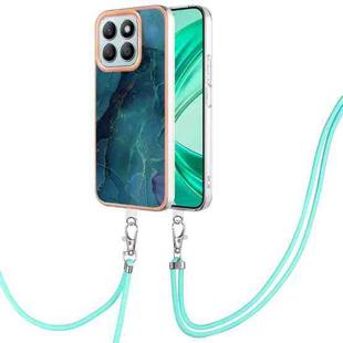 For Honor X8b Electroplating Marble Dual-side IMD Phone Case with Lanyard(Green 017)