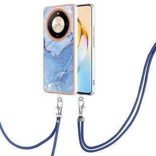 For Honor X9b Electroplating Marble Dual-side IMD Phone Case with Lanyard(Blue 018)