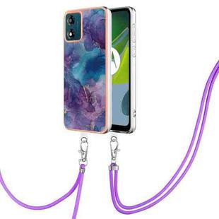 For Motorola Moto E13 Electroplating Marble Dual-side IMD Phone Case with Lanyard(Purple 016)