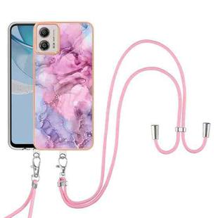 For Motorola Moto G53 Electroplating Marble Dual-side IMD Phone Case with Lanyard(Pink 013)