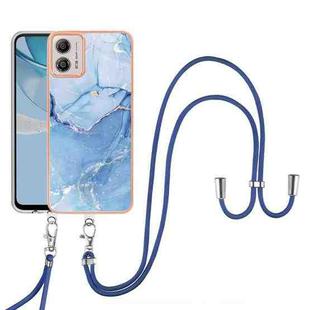 For Motorola Moto G53 Electroplating Marble Dual-side IMD Phone Case with Lanyard(Blue 018)