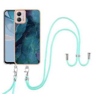 For Motorola Moto G53 Electroplating Marble Dual-side IMD Phone Case with Lanyard(Green 017)