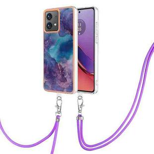 For Motorola Moto G84 Electroplating Marble Dual-side IMD Phone Case with Lanyard(Purple 016)