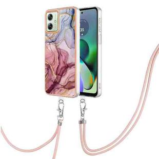 For Motorola Moto G54 Electroplating Marble Dual-side IMD Phone Case with Lanyard(Rose Red 014)