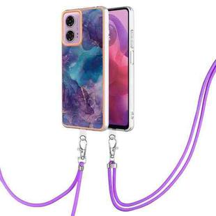 For Motorola Moto G04 4G / G24 4G Electroplating Marble Dual-side IMD Phone Case with Lanyard(Purple 016)