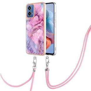 For Motorola Moto G34 Electroplating Marble Dual-side IMD Phone Case with Lanyard(Pink 013)