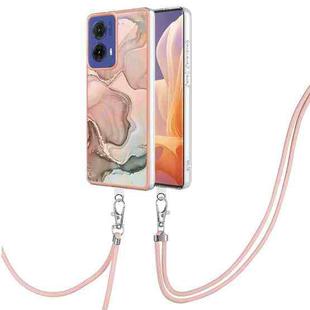 For Motorola Moto G85 Electroplating Marble Dual-side IMD Phone Case with Lanyard(Rose Gold 015)