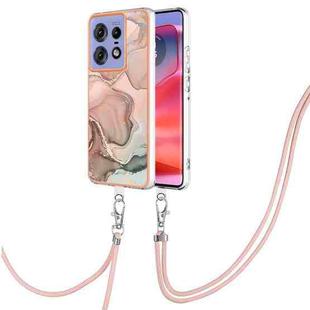 For Motorola Edge 50 Pro Electroplating Marble Dual-side IMD Phone Case with Lanyard(Rose Gold 015)