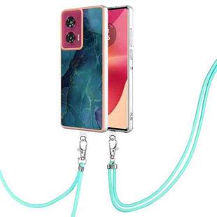 For Motorola Edge 50 Fusion Electroplating Marble Dual-side IMD Phone Case with Lanyard(Green 017)