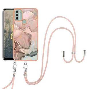 For Nokia C31 Electroplating Marble Dual-side IMD Phone Case with Lanyard(Rose Gold 015)