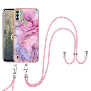 For Nokia C31 Electroplating Marble Dual-side IMD Phone Case with Lanyard(Pink 013)
