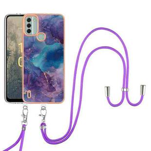For Nokia C31 Electroplating Marble Dual-side IMD Phone Case with Lanyard(Purple 016)