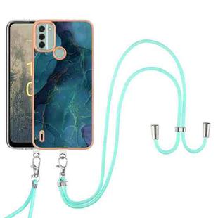 For Nokia C31 Electroplating Marble Dual-side IMD Phone Case with Lanyard(Green 017)