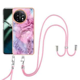 For OnePlus 11 Electroplating Marble Dual-side IMD Phone Case with Lanyard(Pink 013)