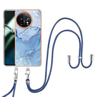 For OnePlus 11 Electroplating Marble Dual-side IMD Phone Case with Lanyard(Blue 018)