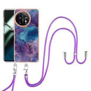 For OnePlus 11 Electroplating Marble Dual-side IMD Phone Case with Lanyard(Purple 016)