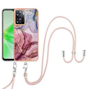 For OnePlus Nord N300 Electroplating Marble Dual-side IMD Phone Case with Lanyard(Rose Red 014)
