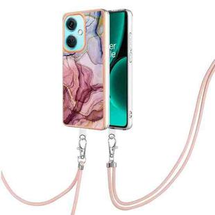 For OnePlus Nord CE3 Electroplating Marble Dual-side IMD Phone Case with Lanyard(Rose Red 014)