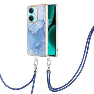 For OnePlus Nord CE3 Electroplating Marble Dual-side IMD Phone Case with Lanyard(Blue 018)