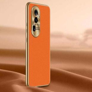For OPPO Reno10 Litchi Texture Genuine Leather Phone Case(Orange)