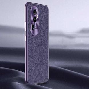 For OPPO Reno10 Litchi Texture Genuine Leather Phone Case(Purple)