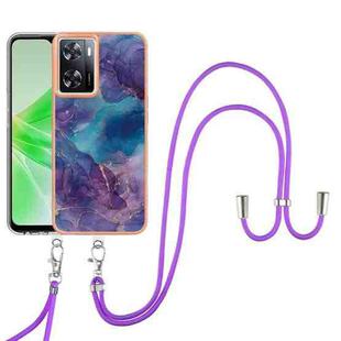 For OPPO A57 4G 2022 Electroplating Marble Dual-side IMD Phone Case with Lanyard(Purple 016)