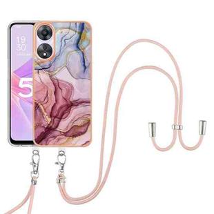 For OPPO A78 / A58 Electroplating Marble Dual-side IMD Phone Case with Lanyard(Rose Red 014)