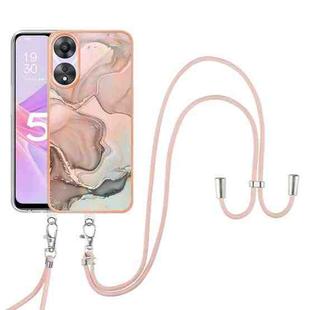 For OPPO A78 / A58 Electroplating Marble Dual-side IMD Phone Case with Lanyard(Rose Gold 015)