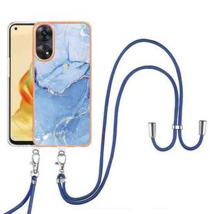 For OPPO Reno8 T 4G Electroplating Marble Dual-side IMD Phone Case with Lanyard(Blue 018)