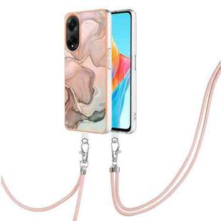 For OPPO A98 Electroplating Marble Dual-side IMD Phone Case with Lanyard(Rose Gold 015)