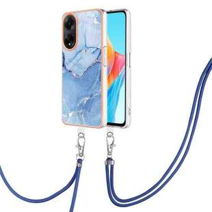 For OPPO A98 Electroplating Marble Dual-side IMD Phone Case with Lanyard(Blue 018)