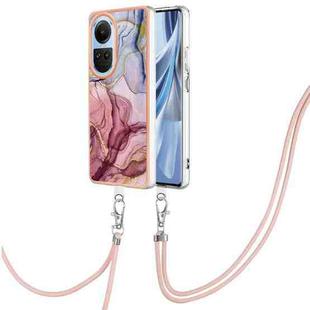 For OPPO Reno10 5G Global Electroplating Marble Dual-side IMD Phone Case with Lanyard(Rose Red 014)