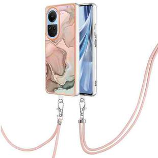 For OPPO Reno10 5G Global Electroplating Marble Dual-side IMD Phone Case with Lanyard(Rose Gold 015)