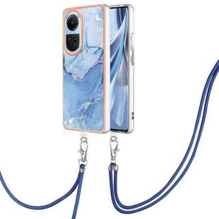 For OPPO Reno10 5G Global Electroplating Marble Dual-side IMD Phone Case with Lanyard(Blue 018)