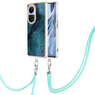 For OPPO Reno10 5G Global Electroplating Marble Dual-side IMD Phone Case with Lanyard(Green 017)