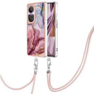 For OPPO Reno10 Pro 5G Global Electroplating Marble Dual-side IMD Phone Case with Lanyard(Rose Red 014)