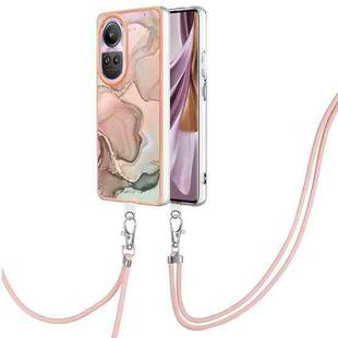 For OPPO Reno10 Pro 5G Global Electroplating Marble Dual-side IMD Phone Case with Lanyard(Rose Gold 015)