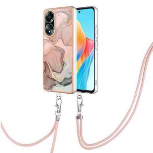 For OPPO A58 4G Electroplating Marble Dual-side IMD Phone Case with Lanyard(Rose Gold 015)