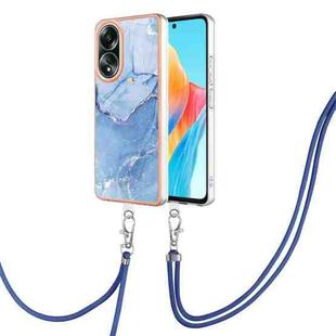 For OPPO A58 4G Electroplating Marble Dual-side IMD Phone Case with Lanyard(Blue 018)