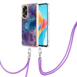For OPPO A58 4G Electroplating Marble Dual-side IMD Phone Case with Lanyard(Purple 016)