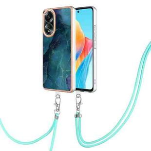 For OPPO A58 4G Electroplating Marble Dual-side IMD Phone Case with Lanyard(Green 017)