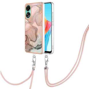 For OPPO A78 4G Electroplating Marble Dual-side IMD Phone Case with Lanyard(Rose Gold 015)