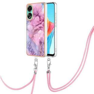 For OPPO A78 4G Electroplating Marble Dual-side IMD Phone Case with Lanyard(Pink 013)