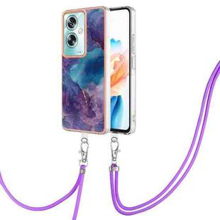 For OPPO A79 5G Global Electroplating Marble Dual-side IMD Phone Case with Lanyard(Purple 016)