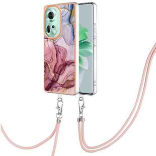 For OPPO Reno11 5G Global Electroplating Marble Dual-side IMD Phone Case with Lanyard(Rose Red 014)