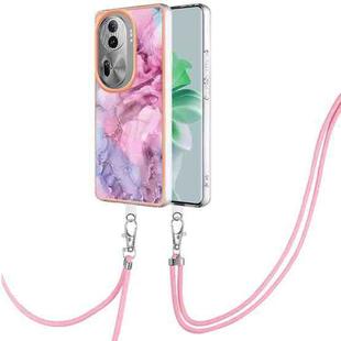 For OPPO Reno11 Pro 5G Global Electroplating Marble Dual-side IMD Phone Case with Lanyard(Pink 013)